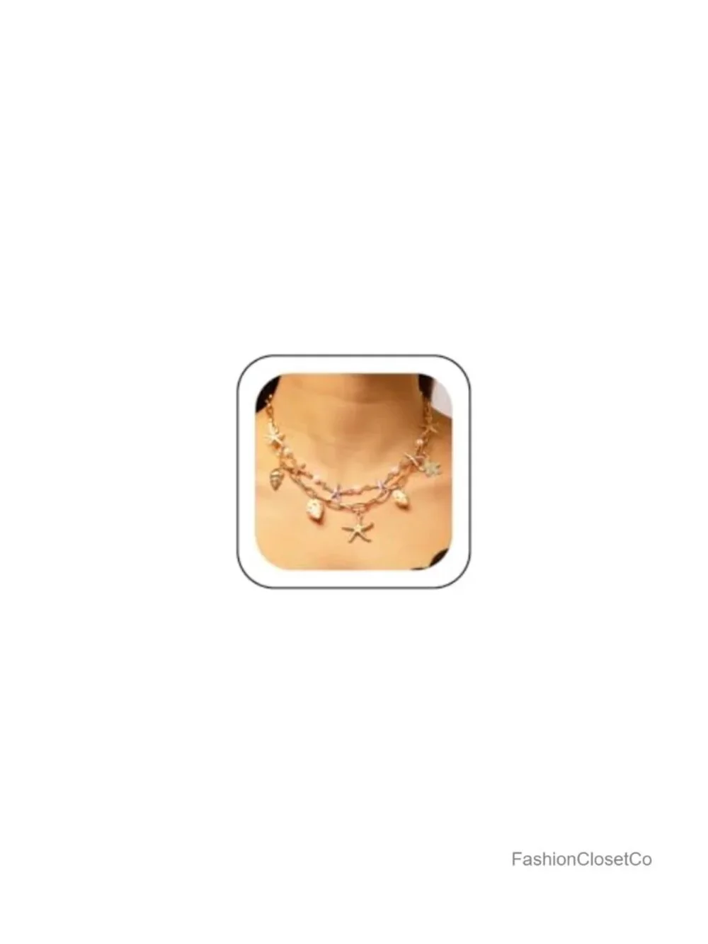 Layered Starfish Pendant Necklace Faux Pearls Beach Jewelry